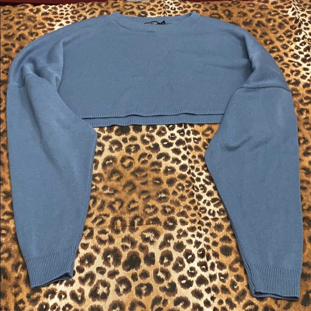 Nasty Gal Blue Cropped Oversized Sweater